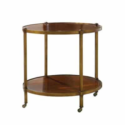 Round Mahogany Inlaid Side Table on Casters - Elegant Design