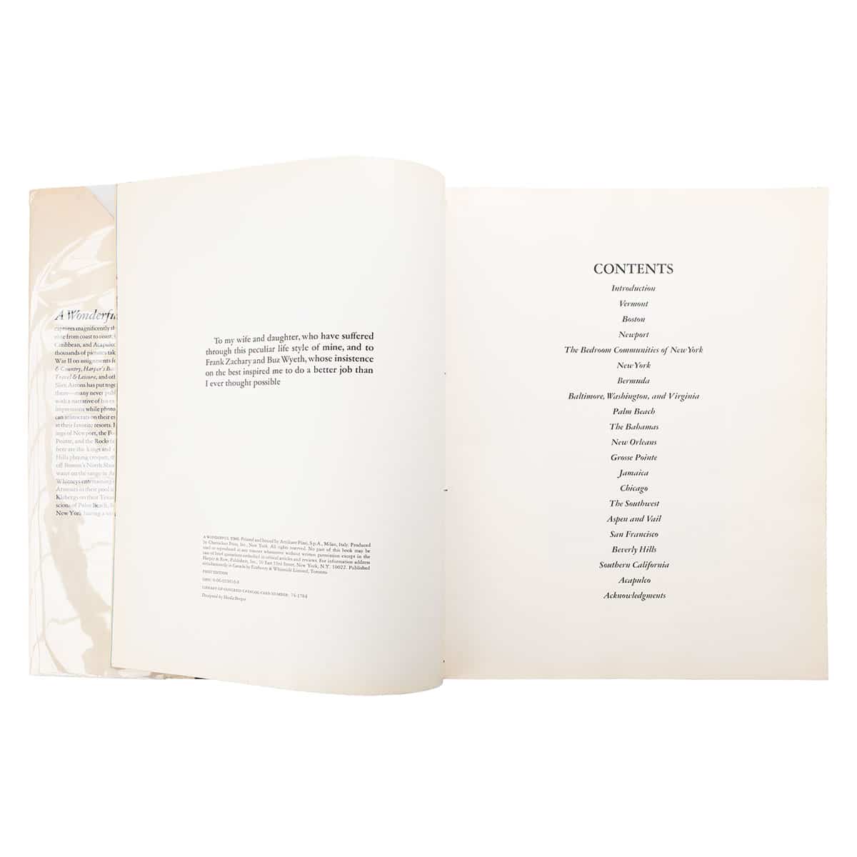 Open book featuring "A Wonderful Time" by Slim Aarons, first edition.