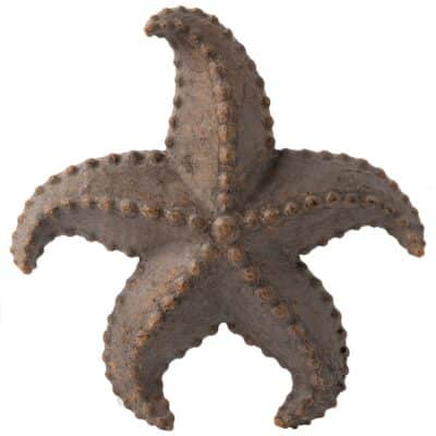Close-up of vintage carved wooden starfish in dark brown finish, showcasing intricate details.