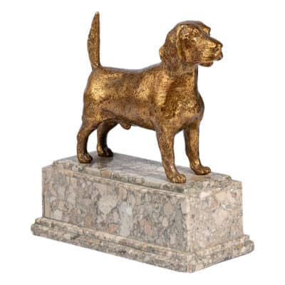 Bronze Labrador Dog Sculpture on Marble Base, Tail Extended Upward