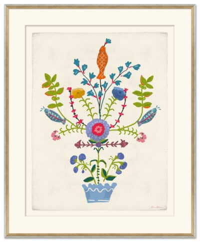Orange Fish Botanical Reproduction Print in Rustic White Tiered Frame, Close-up View
