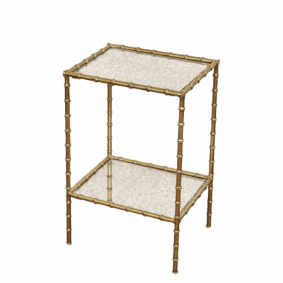 Two-Tier Delores Faux Bamboo Side Table with Inset Glass