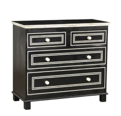 Close-up of Diego Chest Of Drawers featuring two upper drawers and two large lower drawers with black hand rubbed finish and linear
