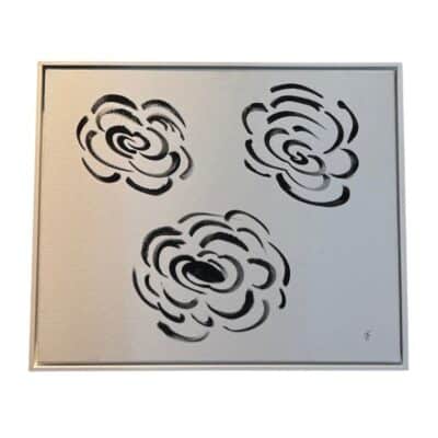 Fleurs Blanc + Noir, two original art pieces by Deborah Fine, featuring acrylic on canvas.