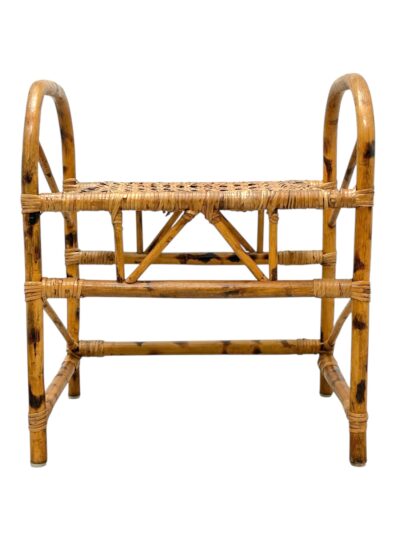 Woven seat on vintage burnt bamboo stool