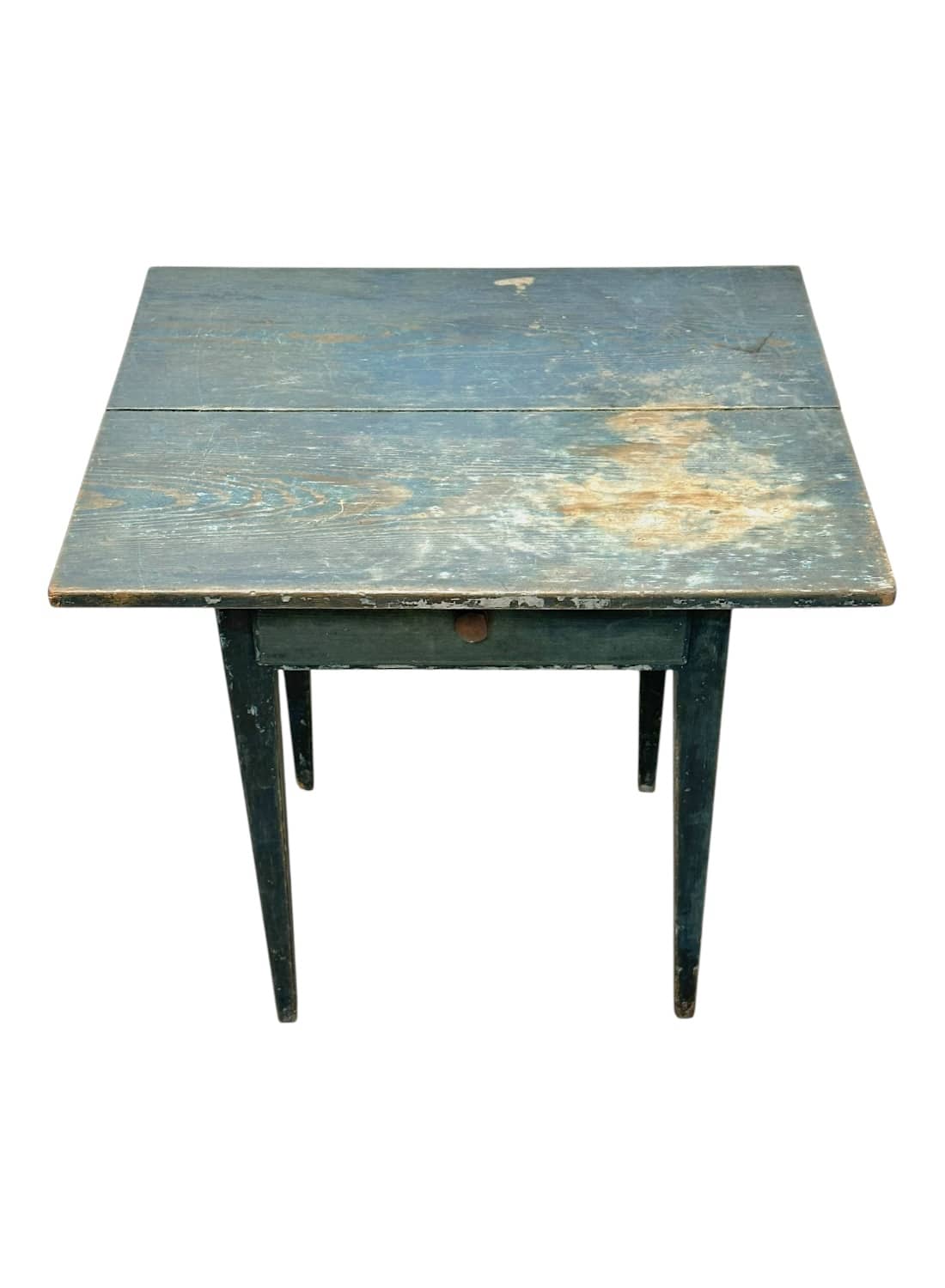 Aged blue antique table, distressed finish, early 19th century charm