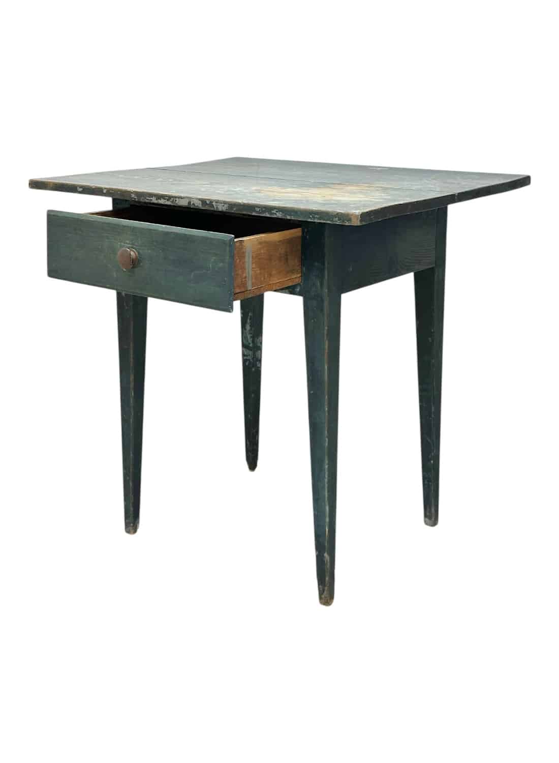 Antique American Distressed Blue Wood Table, Early 19th Century, Side Profile