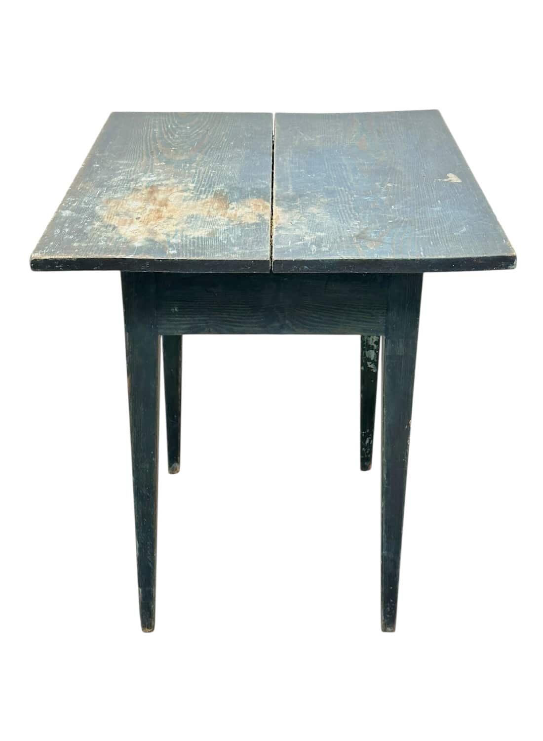 Antique American blue wood table, early 19th century, distressed finish.