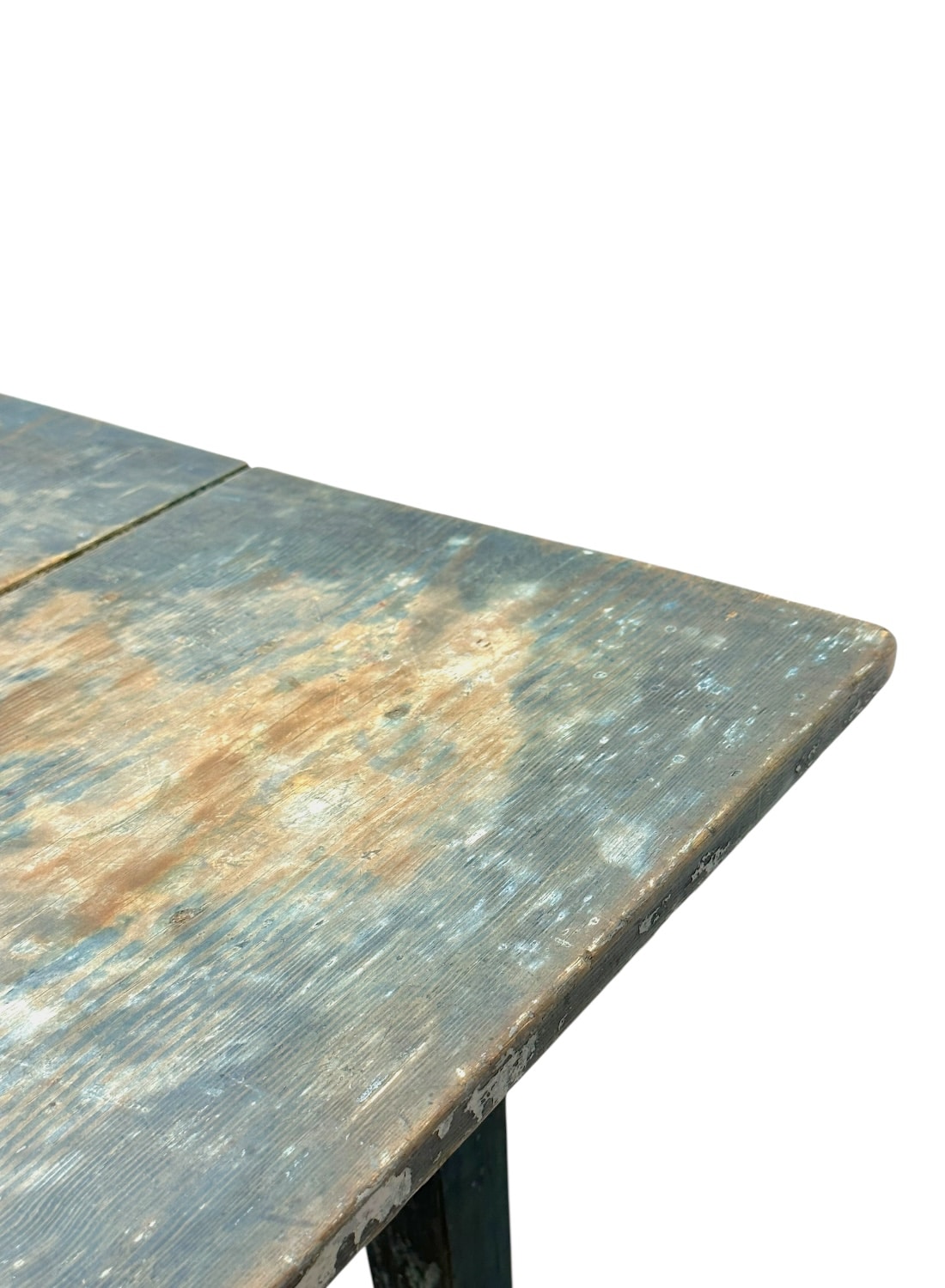 Close-up of Antique American Distressed Blue Wood Table.