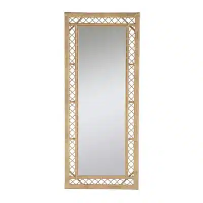 Rattan Diamond Border Floor Mirror in Natural Finish, Palm Beach Collection