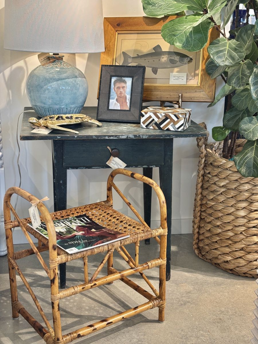 Antique American Distressed Blue Wood Table, Early 19th Century.