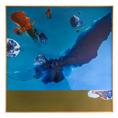 Vintage Mytho Elyphs Original Art featuring vibrant colors and abstract form in an oil on canvas painting by Dorothy Hood encased in