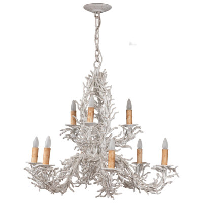 Close-up of a Heavy Faux Coral Chandelier with Aged Metal Finish, showcasing intricate design elements.
