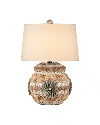 Seascape Shell Table Lamp, close-up showcasing intricate seashell design and natural variations in materials.