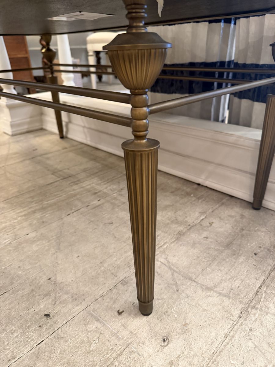 Smoked Glass Coffee Table with Antiqued Brass Base - Image 2