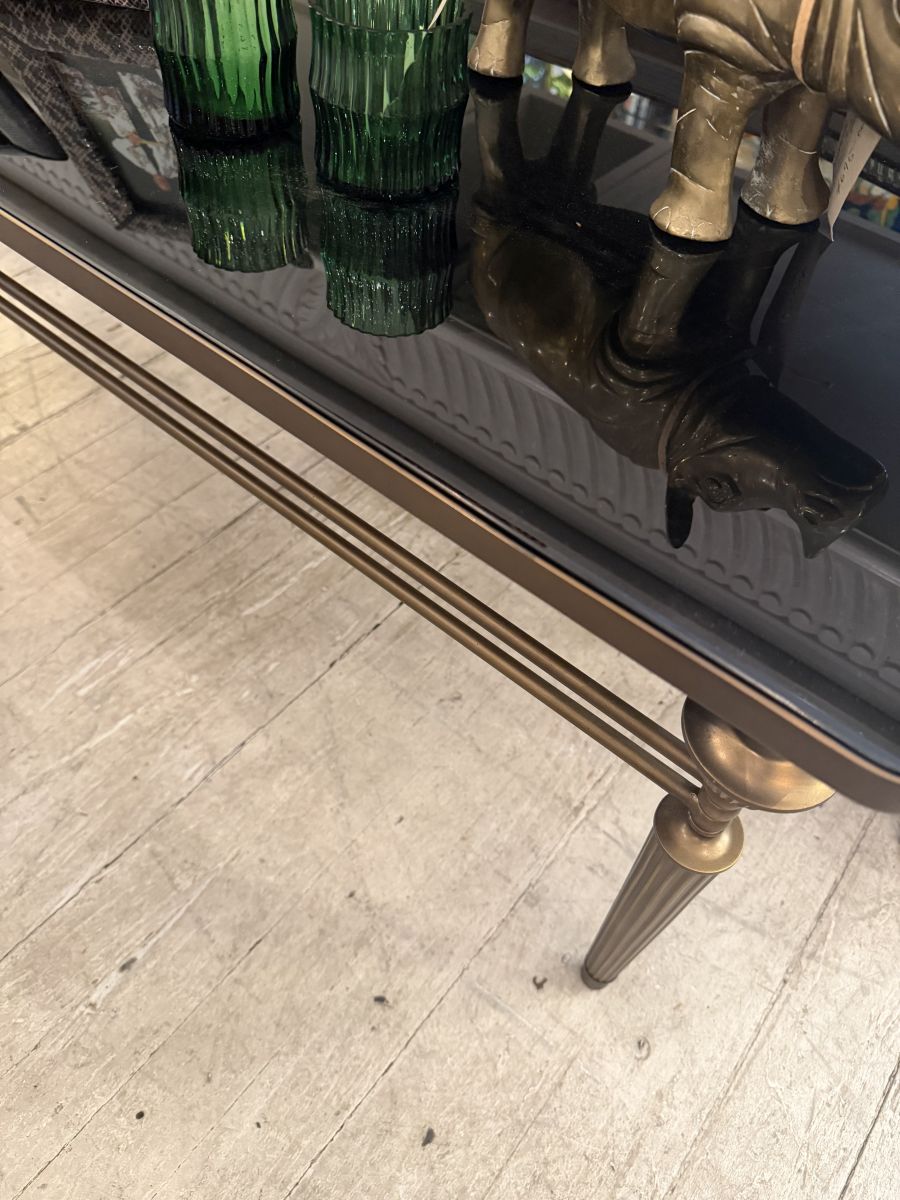 Smoked Glass Coffee Table with Antiqued Brass Base - Image 5