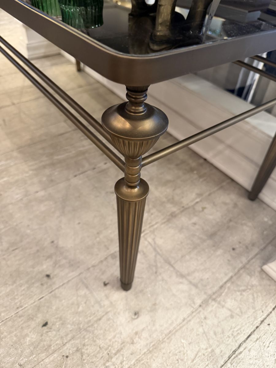 Smoked Glass Coffee Table with Antiqued Brass Base - Image 3