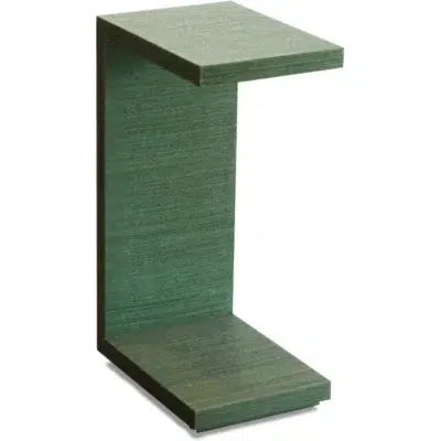 Side table with grasscloth finish in vibrant blue color.
