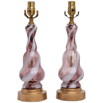 Pair of Vintage Italian Empoli Swirl Lamps