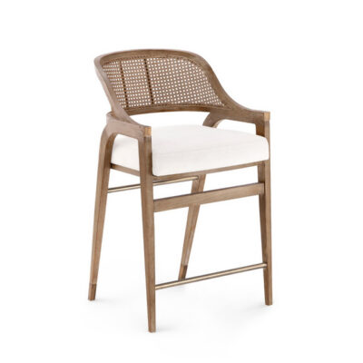 Cerused Mahogany and Cane Counter Stool