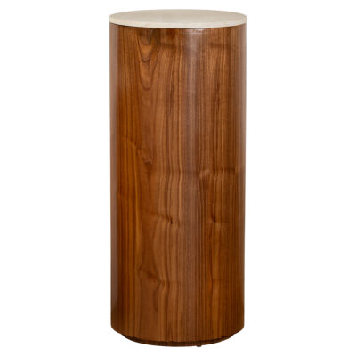 Tall Walnut Wood Pedestal with Stone Top