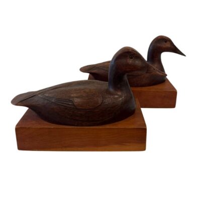 Pair of Vintage Hand Carved Wood Duck Bookends