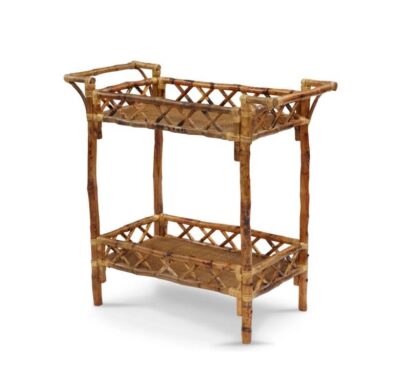 Antiqued Tortoise Rattan Bar Cart