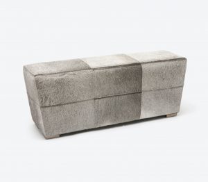 Alec Hide Panel Bench with brass metal feet grey hair on hide stitched panel bench cushion height may vary from 5 to