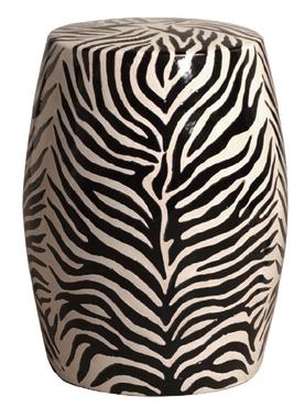Black and white zebra patterned ceramic garden stool