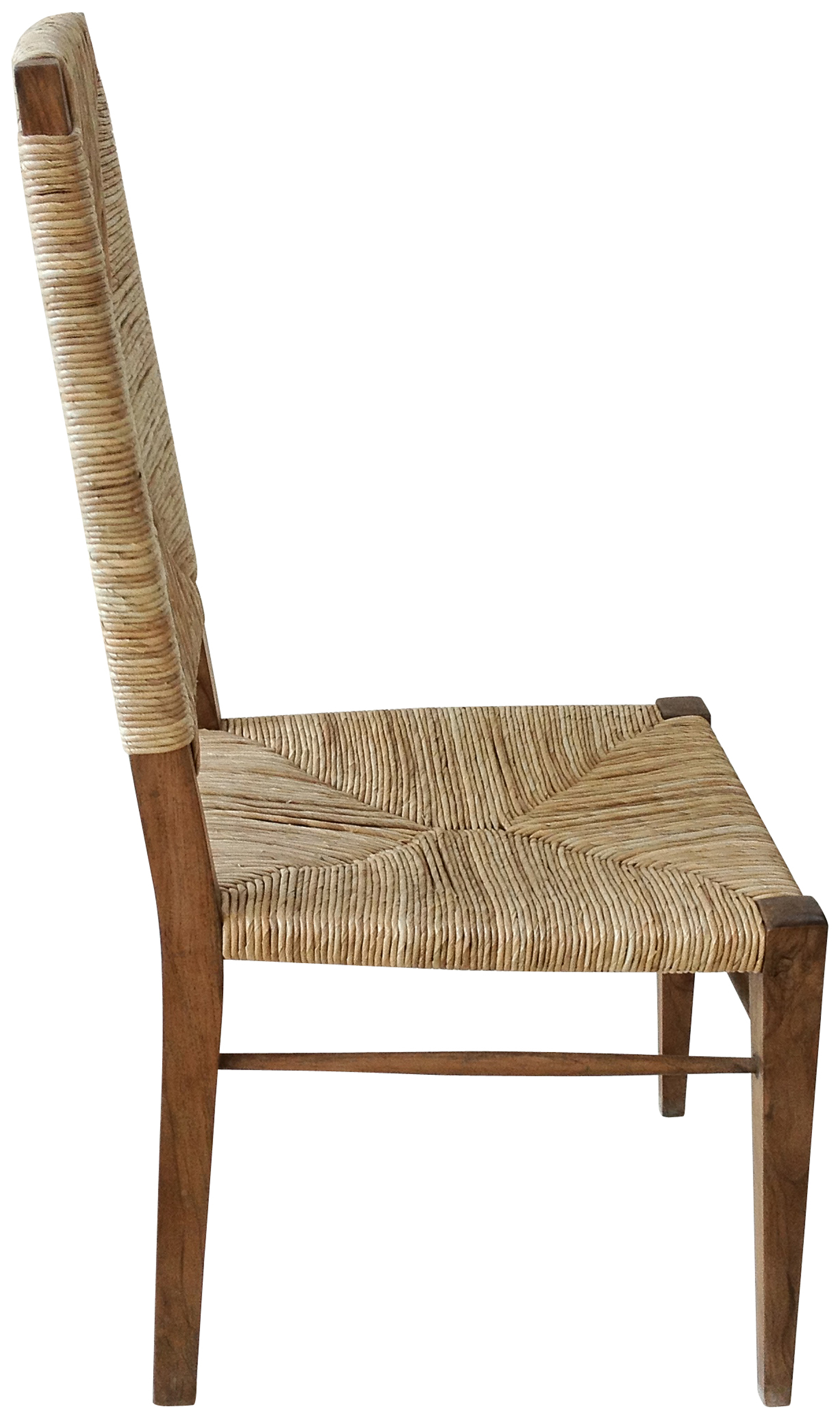 Large woven teak and seagrass dining chair with a high backrest.