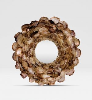 Large radiating shell mirror with a natural saddle shell pattern frost saddle shell blue oyster shell or champagne shell shells arranged as