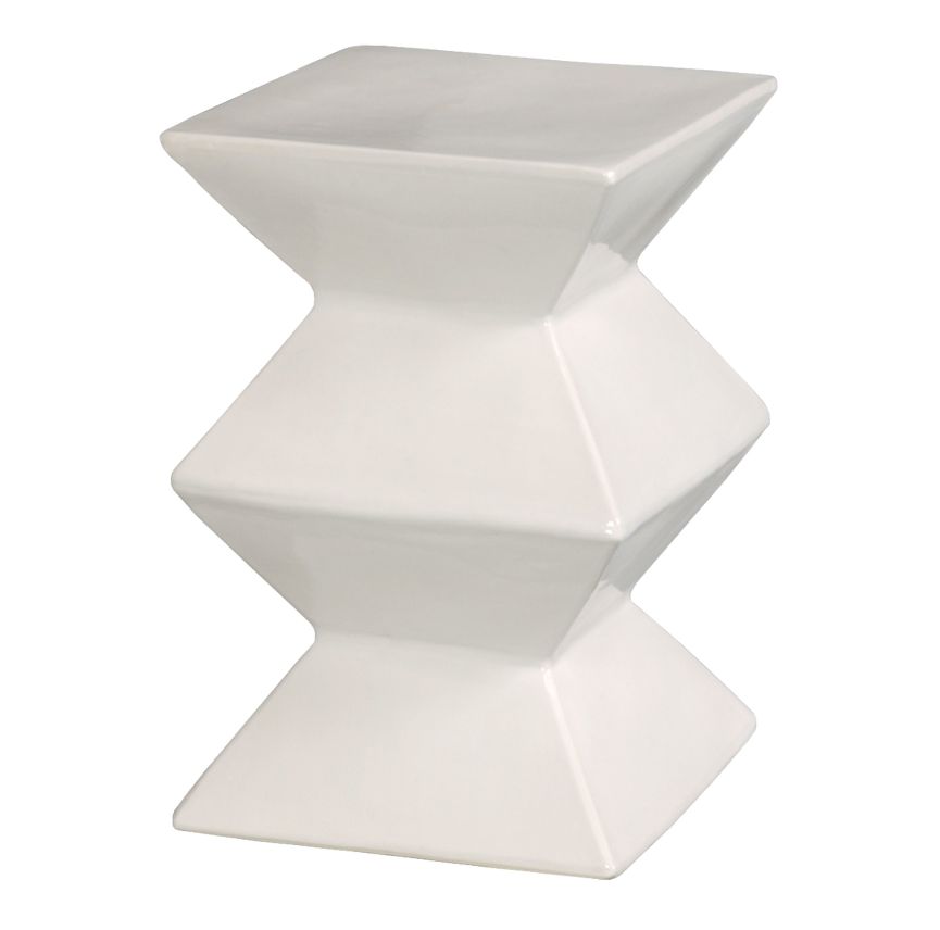 Ceramic zig zag garden stool available in gunmetal blue white green light grey and yellow Each piece varies with unique texture and
